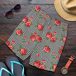 Red Roses Houndstooth Pattern Print Men's Shorts
