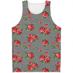Red Roses Houndstooth Pattern Print Men's Tank Top