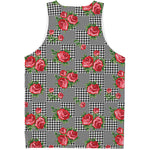 Red Roses Houndstooth Pattern Print Men's Tank Top