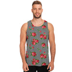 Red Roses Houndstooth Pattern Print Men's Tank Top