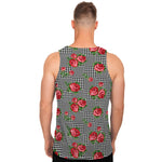 Red Roses Houndstooth Pattern Print Men's Tank Top