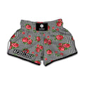 Red Roses Houndstooth Pattern Print Muay Thai Boxing Shorts