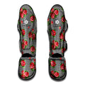 Red Roses Houndstooth Pattern Print Muay Thai Shin Guards