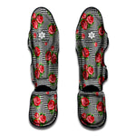 Red Roses Houndstooth Pattern Print Muay Thai Shin Guard