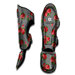 Red Roses Houndstooth Pattern Print Muay Thai Shin Guard