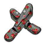 Red Roses Houndstooth Pattern Print Muay Thai Shin Guard