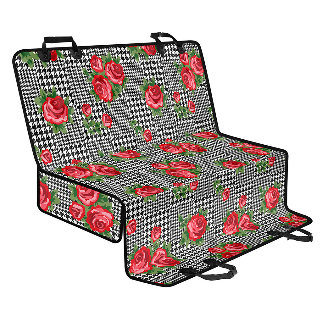 Red Roses Houndstooth Pattern Print Pet Car Back Seat Cover