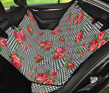 Red Roses Houndstooth Pattern Print Pet Car Back Seat Cover