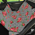 Red Roses Houndstooth Pattern Print Pet Car Back Seat Cover
