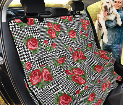 Red Roses Houndstooth Pattern Print Pet Car Back Seat Cover