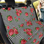 Red Roses Houndstooth Pattern Print Pet Car Back Seat Cover