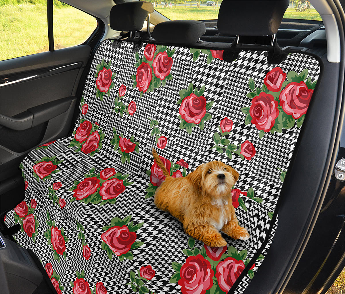 Red Roses Houndstooth Pattern Print Pet Car Back Seat Cover