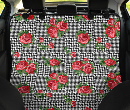 Red Roses Houndstooth Pattern Print Pet Car Back Seat Cover