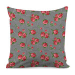 Red Roses Houndstooth Pattern Print Pillow Cover