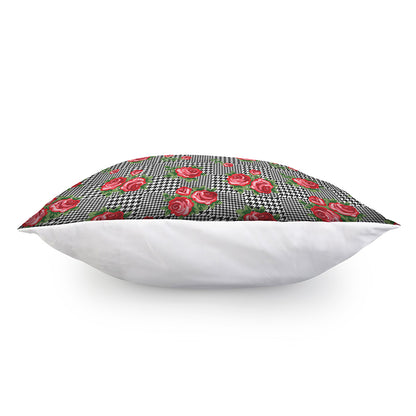 Red Roses Houndstooth Pattern Print Pillow Cover