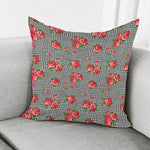 Red Roses Houndstooth Pattern Print Pillow Cover