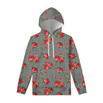 Red Roses Houndstooth Pattern Print Pullover Hoodie