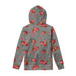 Red Roses Houndstooth Pattern Print Pullover Hoodie