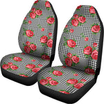 Red Roses Houndstooth Pattern Print Universal Fit Car Seat Covers