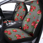 Red Roses Houndstooth Pattern Print Universal Fit Car Seat Covers