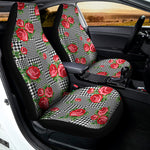 Red Roses Houndstooth Pattern Print Universal Fit Car Seat Covers