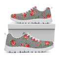 Red Roses Houndstooth Pattern Print White Running Shoes