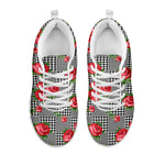 Red Roses Houndstooth Pattern Print White Sneakers