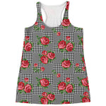 Red Roses Houndstooth Pattern Print Women's Racerback Tank Top