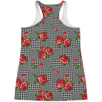 Red Roses Houndstooth Pattern Print Women's Racerback Tank Top