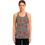 Red Roses Houndstooth Pattern Print Women's Racerback Tank Top