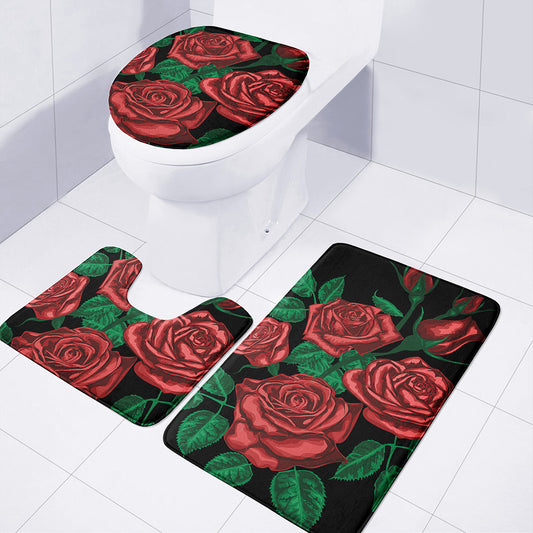 Red Roses Tattoo Print 3 Piece Bath Mat Set