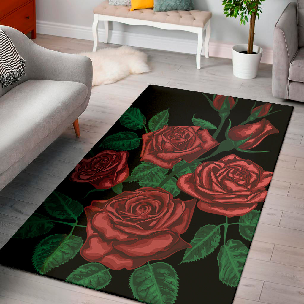 Red Roses Tattoo Print Area Rug