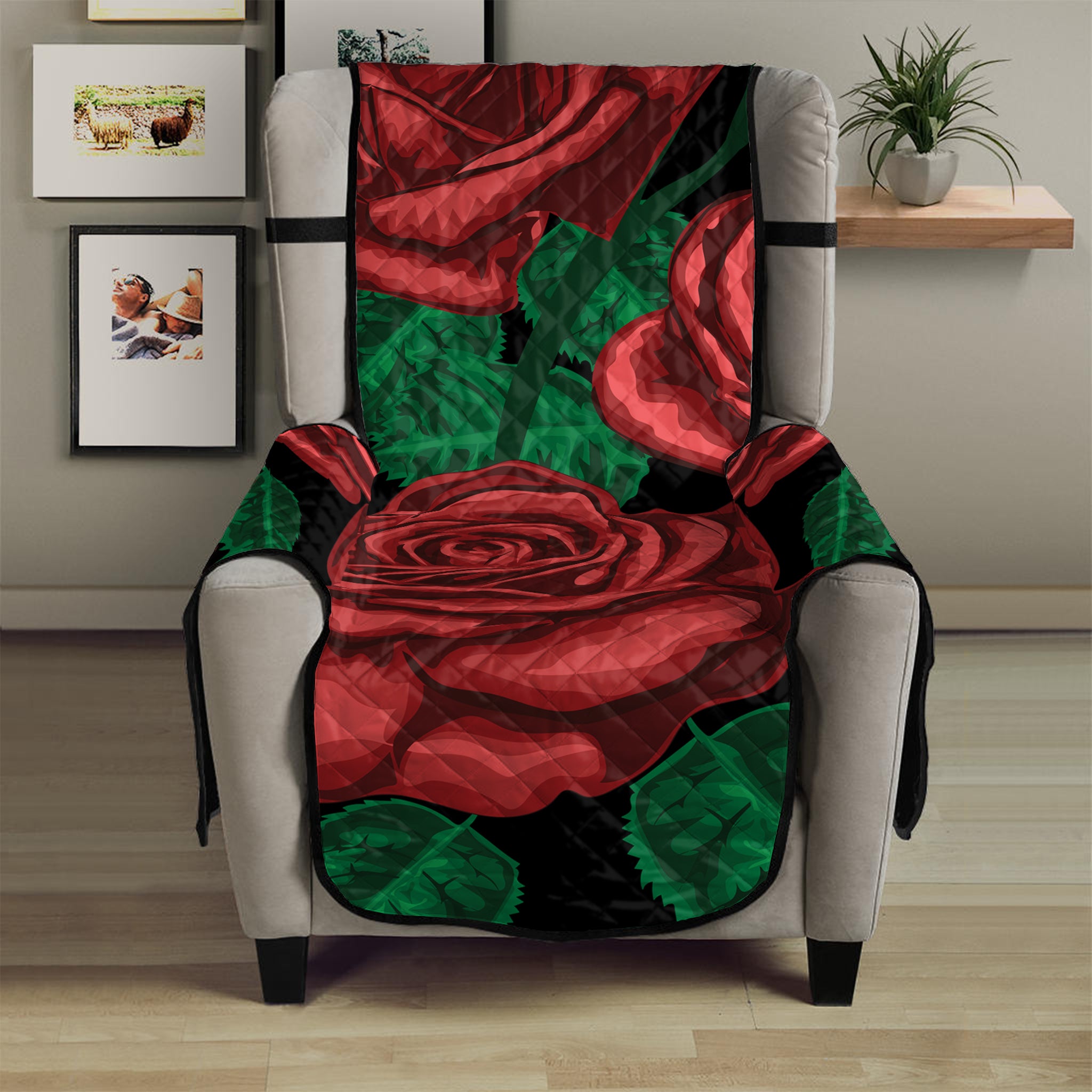 Red Roses Tattoo Print Armchair Protector