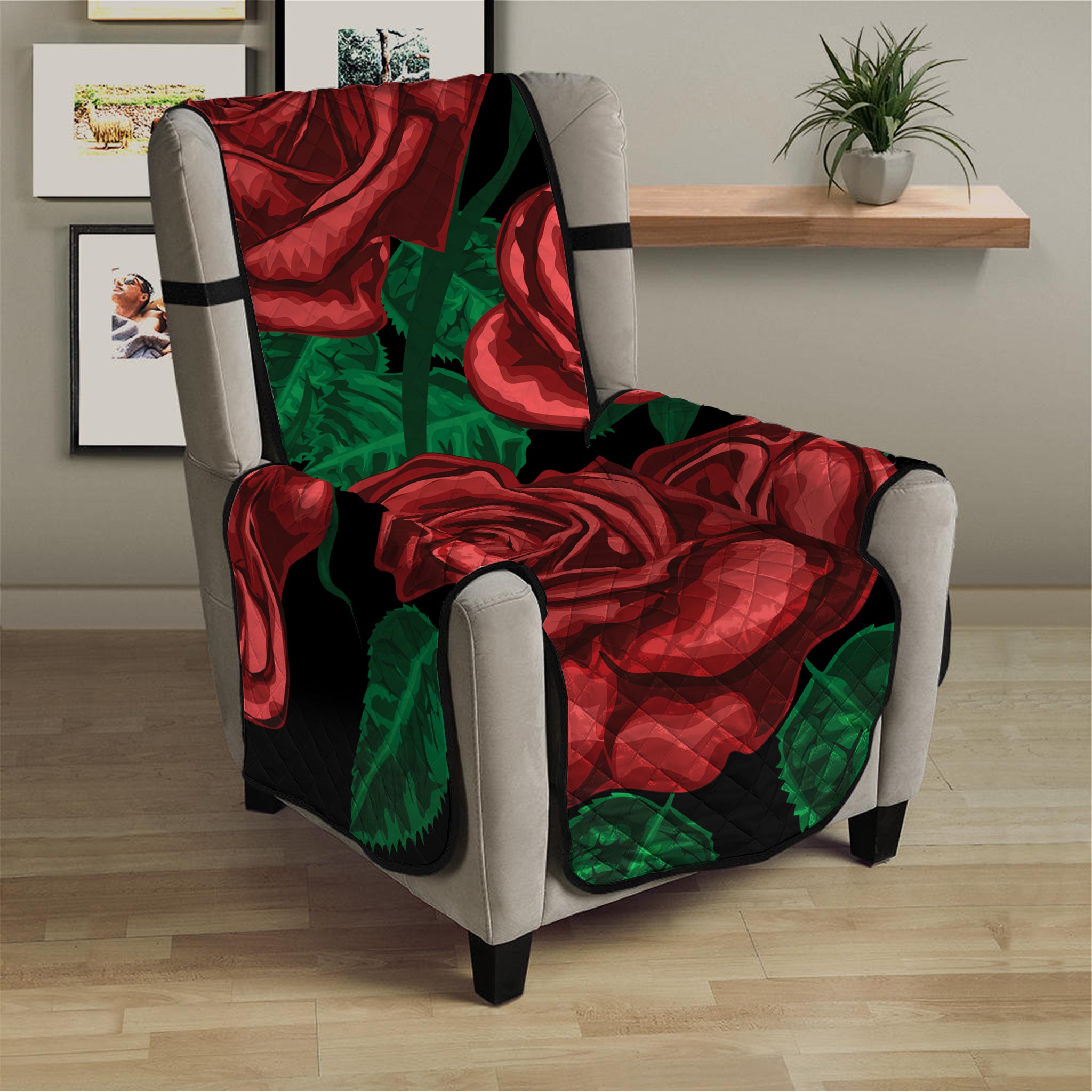 Red Roses Tattoo Print Armchair Protector