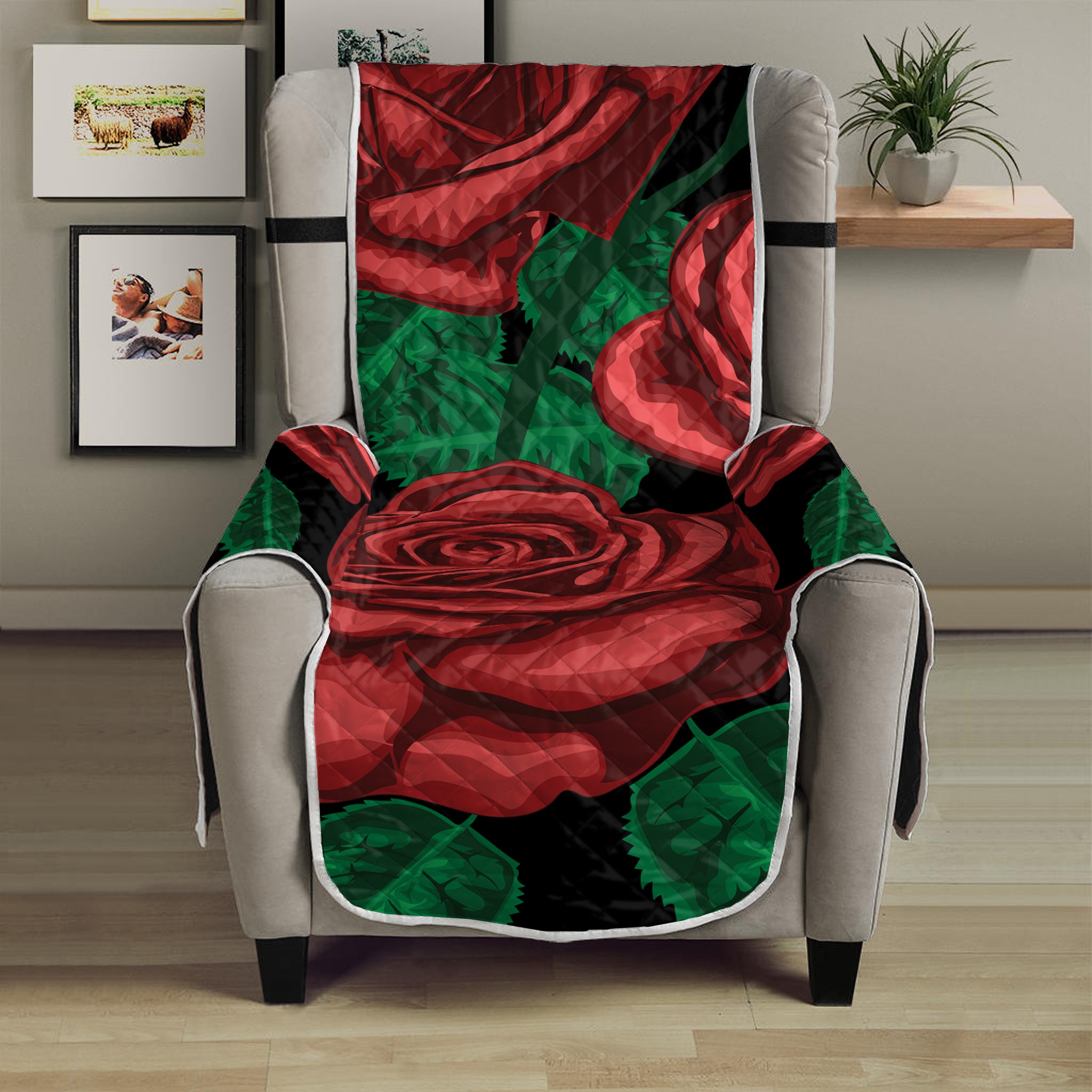 Red Roses Tattoo Print Armchair Protector