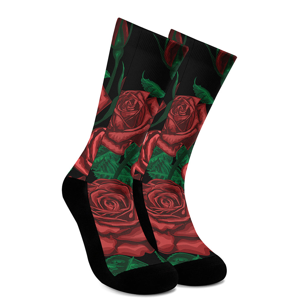 Red Roses Tattoo Print Crew Socks