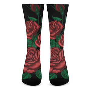 Red Roses Tattoo Print Crew Socks