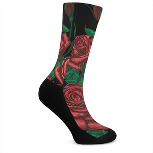 Red Roses Tattoo Print Crew Socks