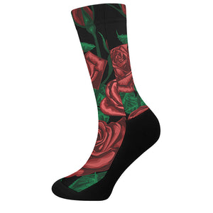 Red Roses Tattoo Print Crew Socks