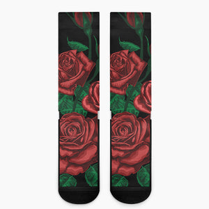 Red Roses Tattoo Print Crew Socks