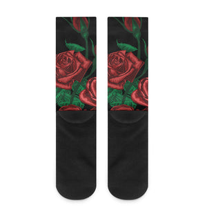 Red Roses Tattoo Print Crew Socks