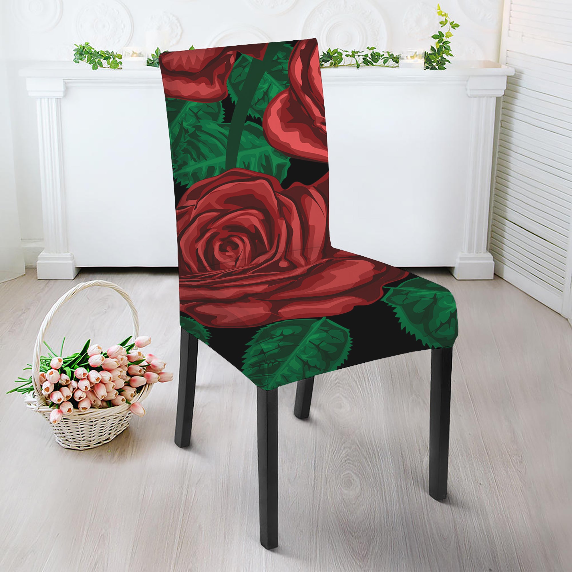 Red Roses Tattoo Print Dining Chair Slipcover