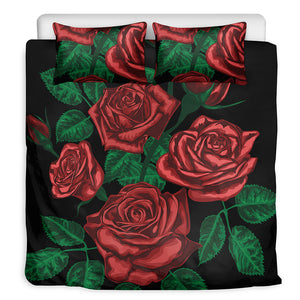 Red Roses Tattoo Print Duvet Cover Bedding Set