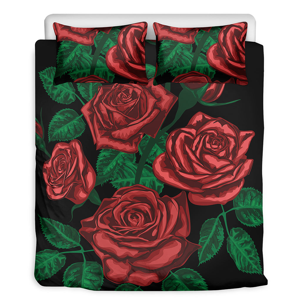 Red Roses Tattoo Print Duvet Cover Bedding Set