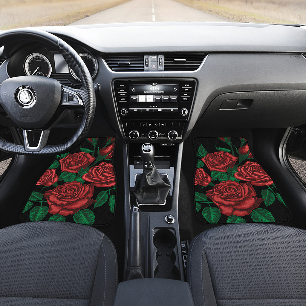 Red Roses Tattoo Print Front Car Floor Mats