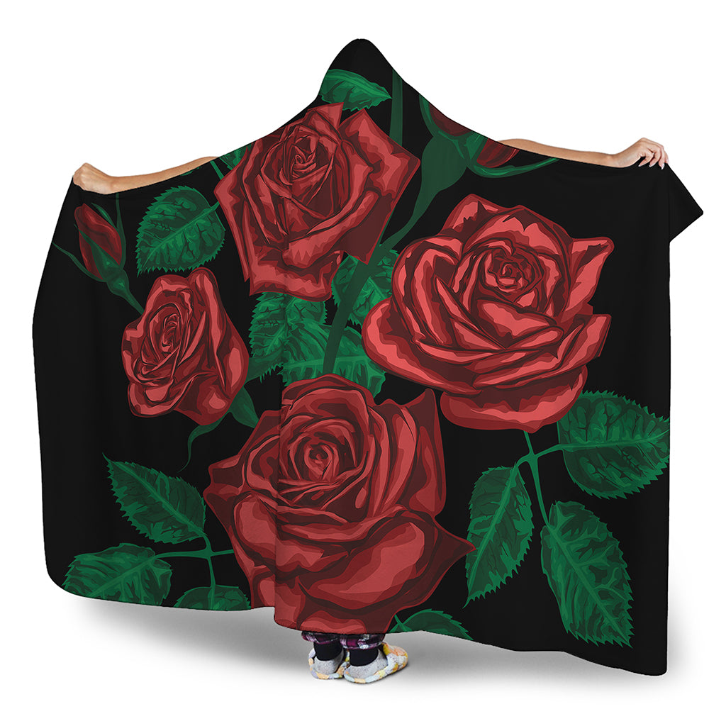 Red Roses Tattoo Print Hooded Blanket