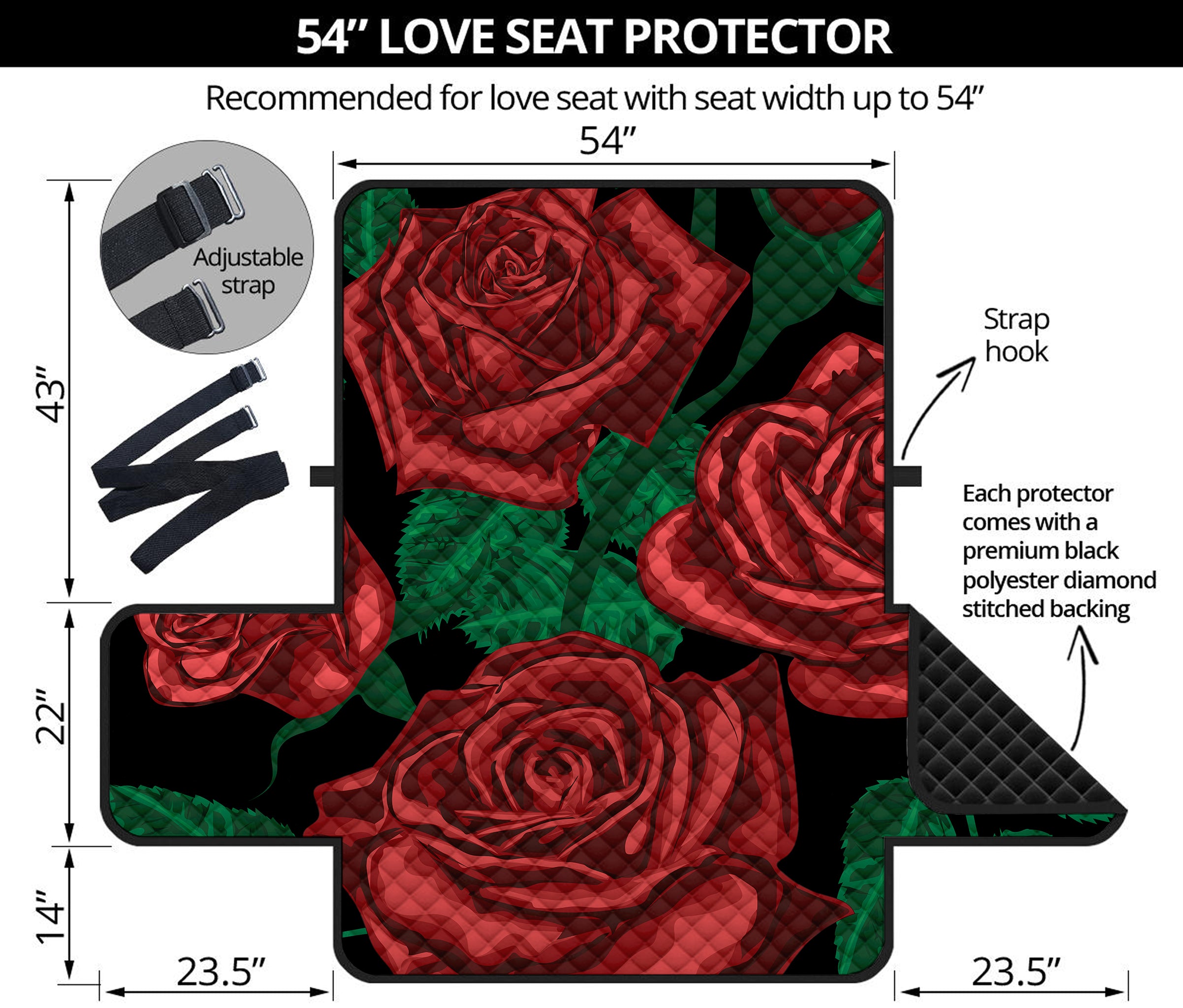 Red Roses Tattoo Print Loveseat Protector