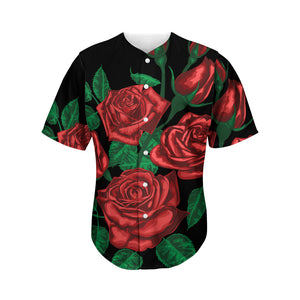 Red Roses Tattoo Print Men's Baseball Jersey