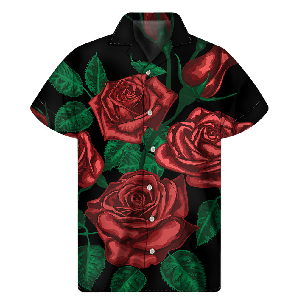 Red Roses Tattoo Print Men's Short Sleeve Shirt