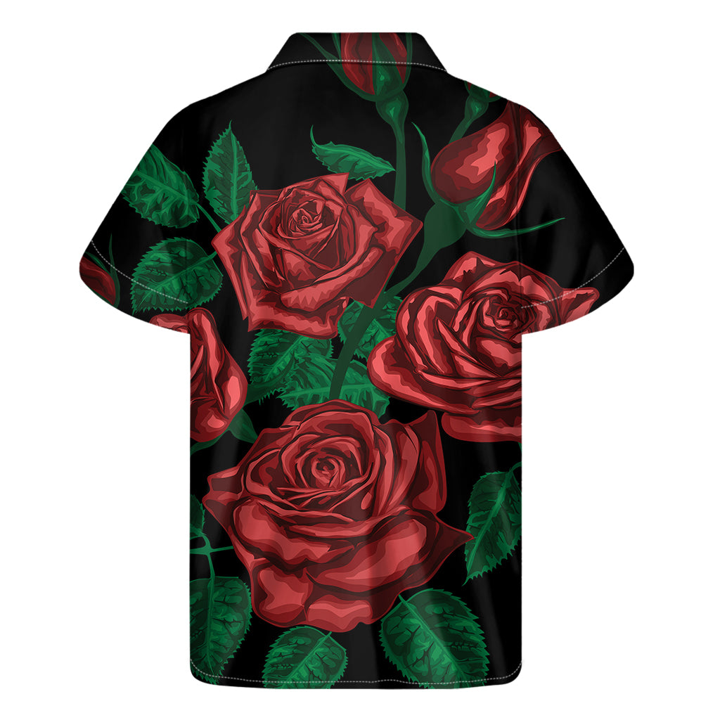 Red Roses Tattoo Print Men's Short Sleeve Shirt